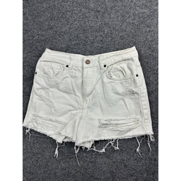 O'Neill Jean Shorts Women's 29 White Denim Cutoffs Raw Hem Distressed High Rise - Picture 1 of 9